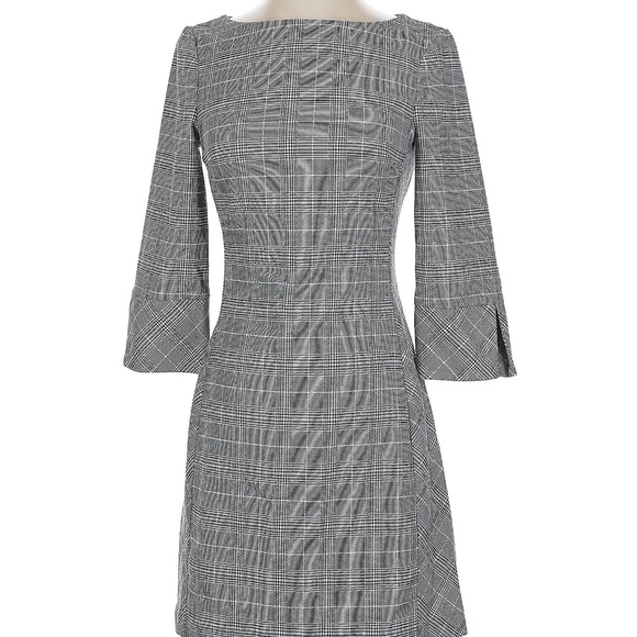 H&M Grey Herringbone Mini Dress with 3/4 Sleeves - Size US 2 - Picture 2 of 4